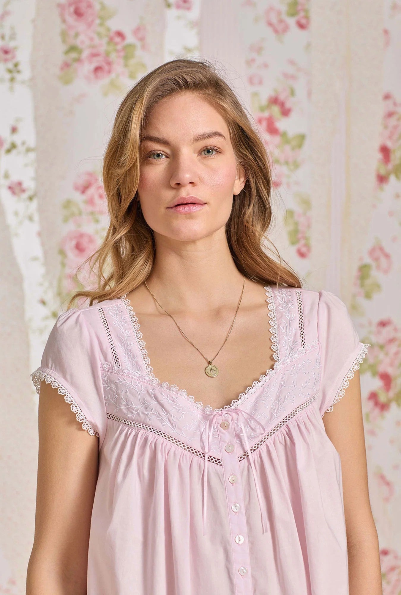 Bare Rose Cotton Lawn Button Front Robe - Pink - 4