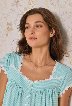 Aqua Stripe Cotton Rich Yarndye Waltz Nightgown - Aqua - 3