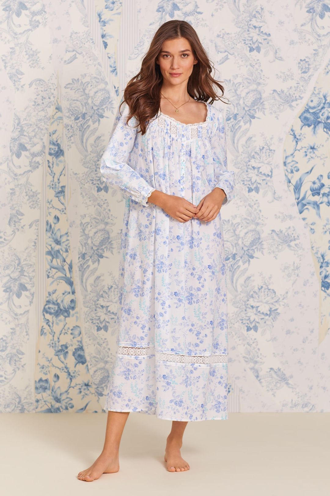 Moonflower Eileen Cotton Long Sleeve Nightgown - Blue - 1