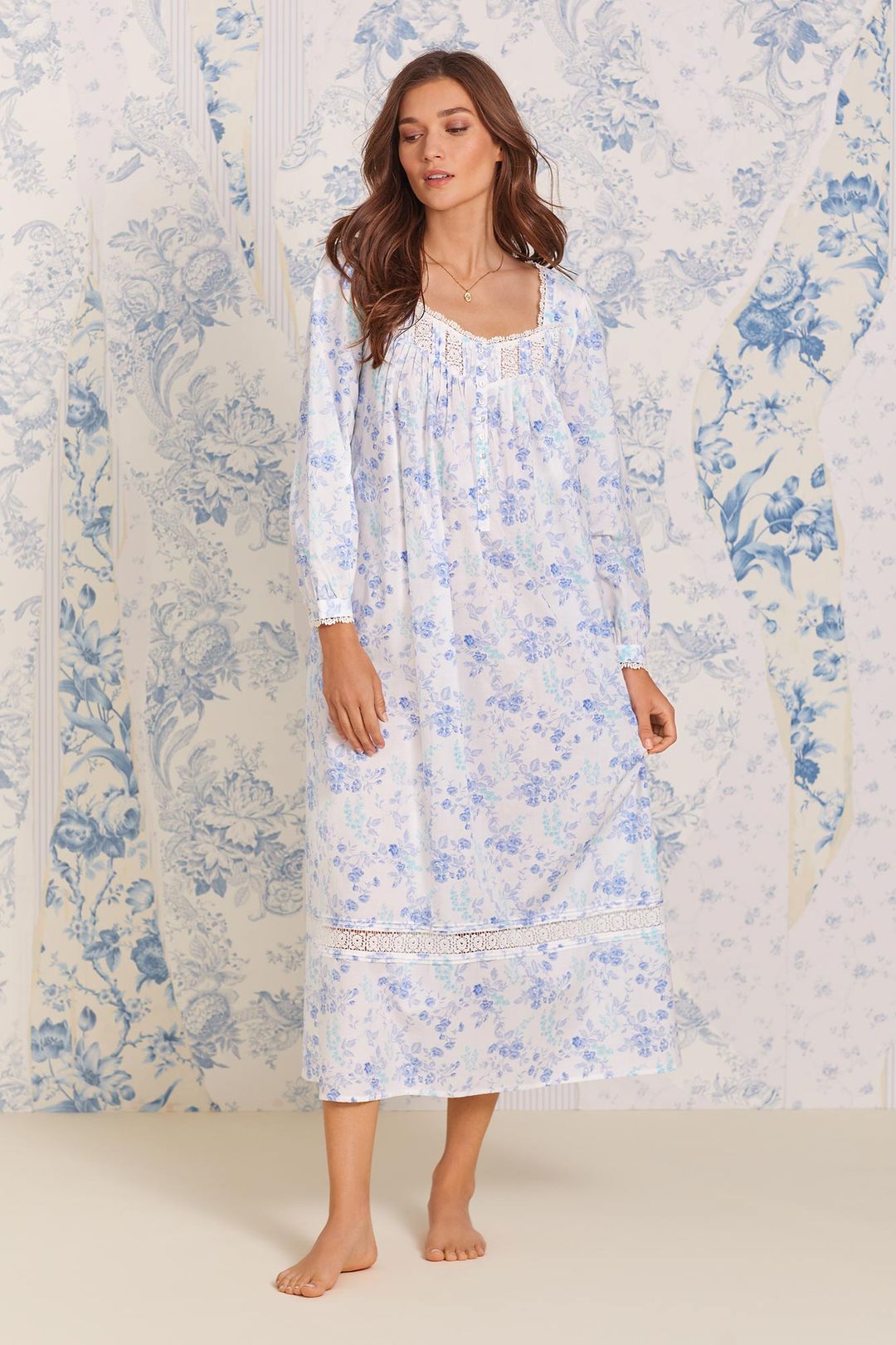 Moonflower Eileen Cotton Long Sleeve Nightgown - Blue - 2