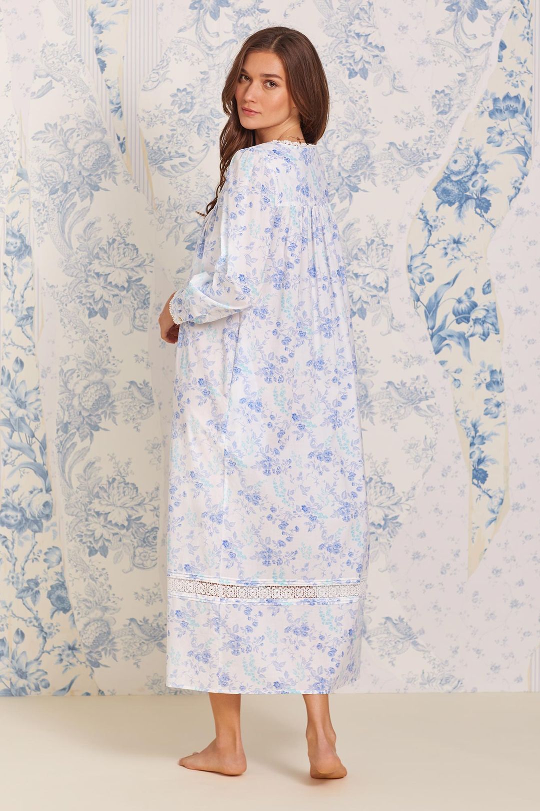 Moonflower Eileen Cotton Long Sleeve Nightgown - Blue - 4