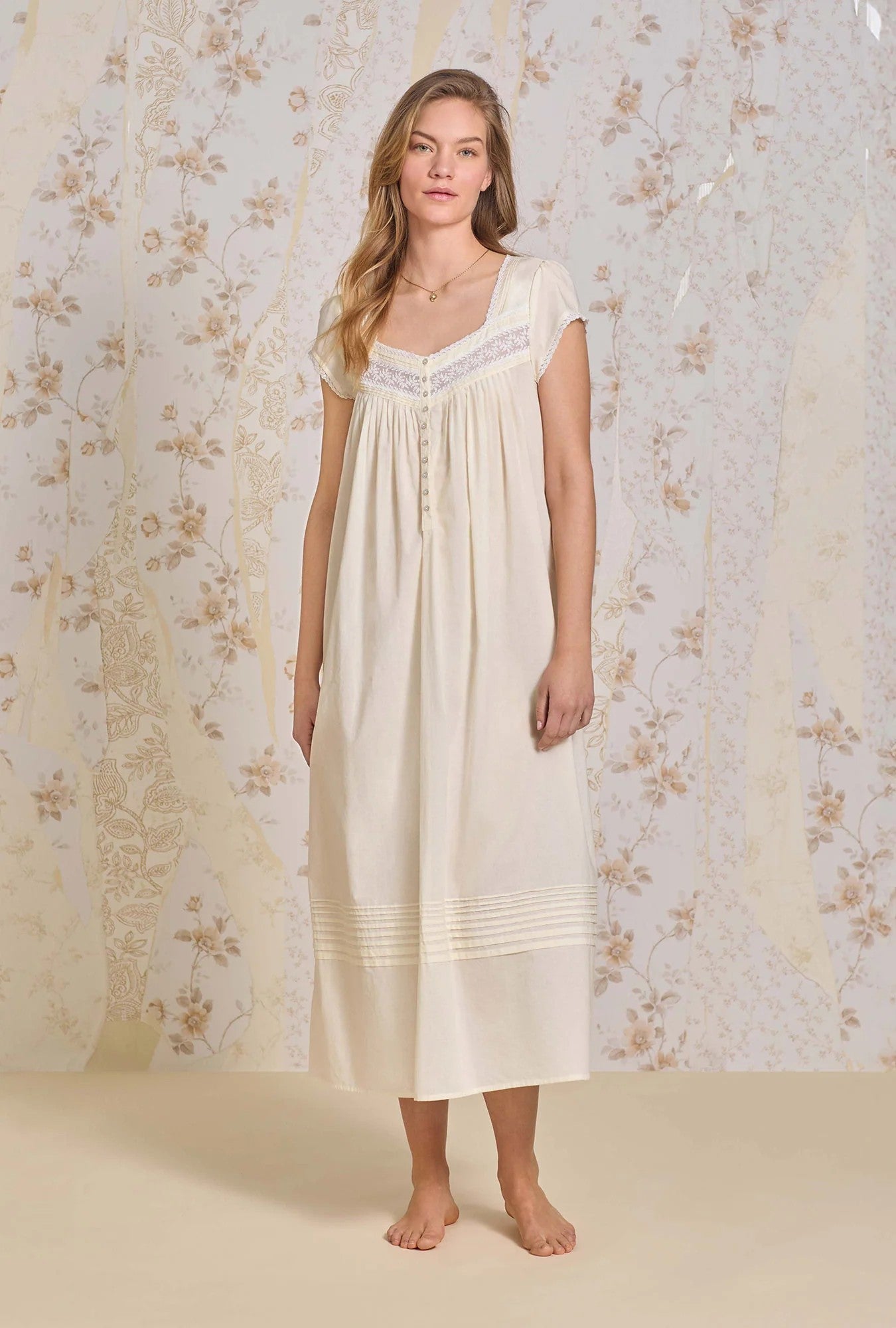 Aqua Dream Cotton Lawn Ballet Nightgown - Yellow - 1