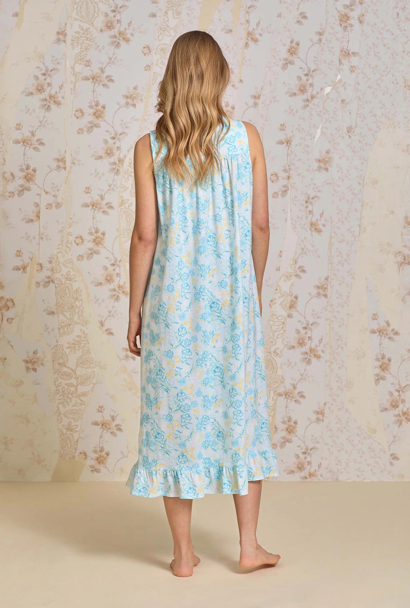 Lemon Flora Cotton Knit Ballet Nightgown - Aqua - 3