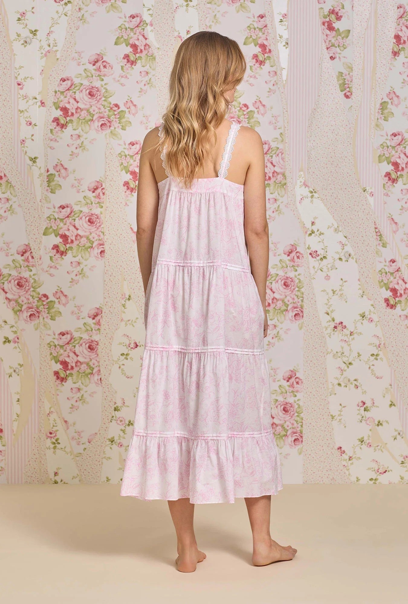 The "Camille" Iconic White Cotton Lawn Nightgown - Pink - 4
