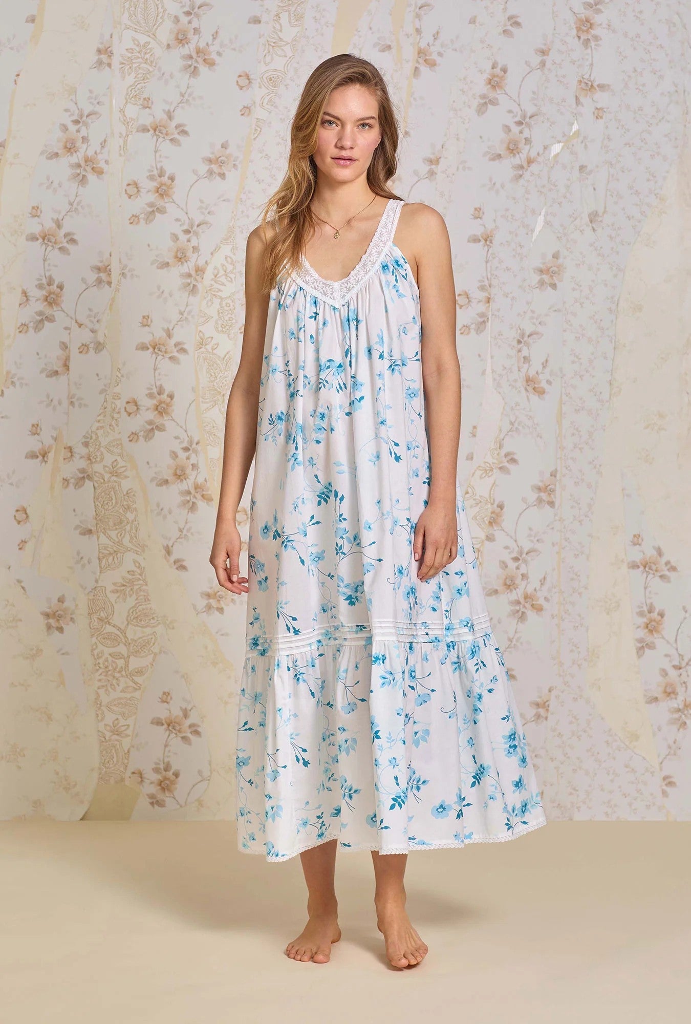 The "Faye" Aqua Dream Cotton Lawn Ballet Nightgown - Aqua - 1