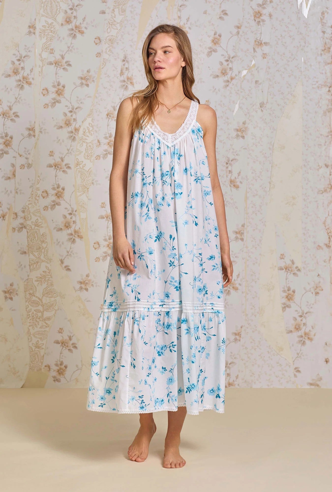 The "Faye" Aqua Dream Cotton Lawn Ballet Nightgown - Aqua - 2