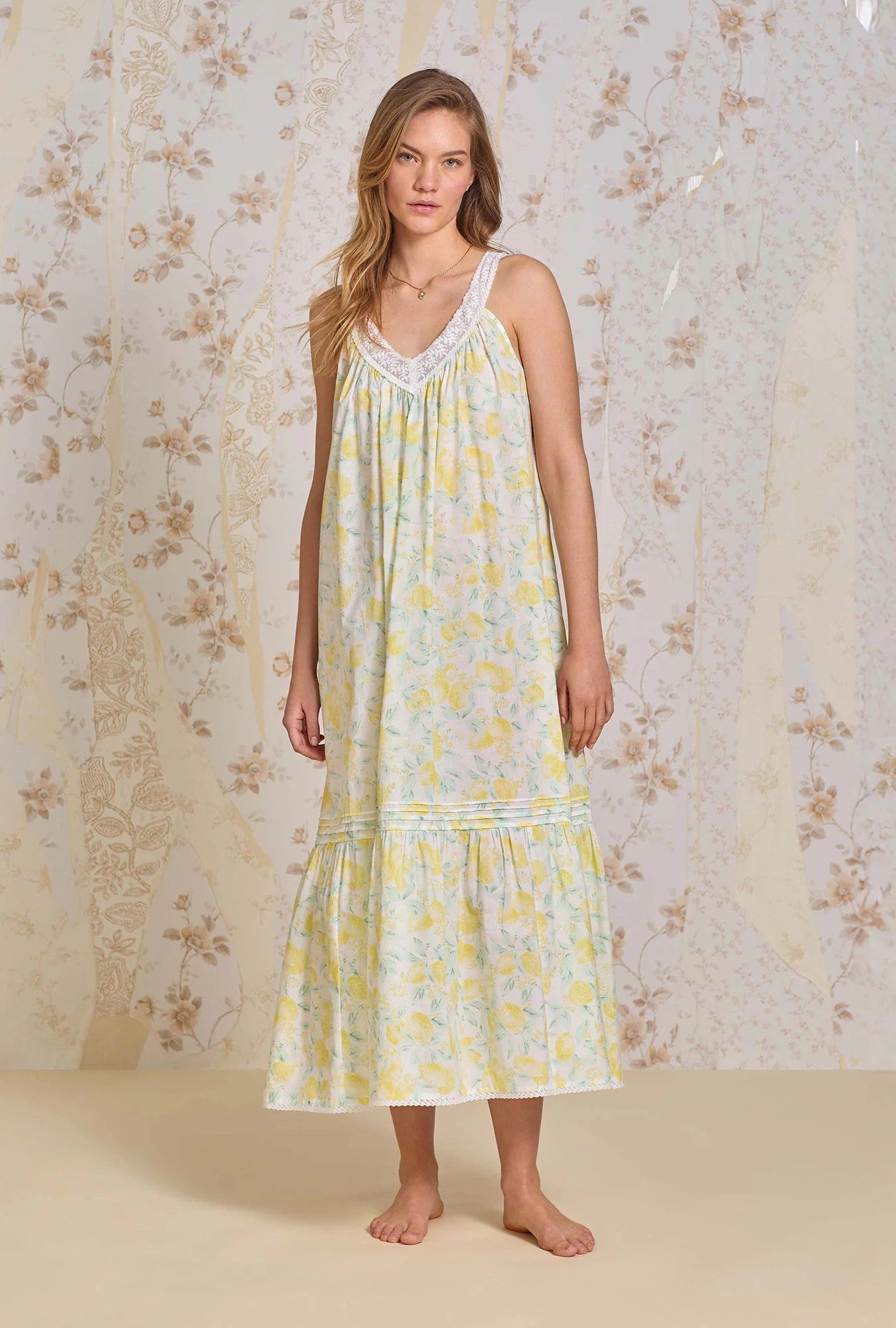 The "Faye" Limoncello Cotton Lawn Ballet Nightgown - Yellow - 1