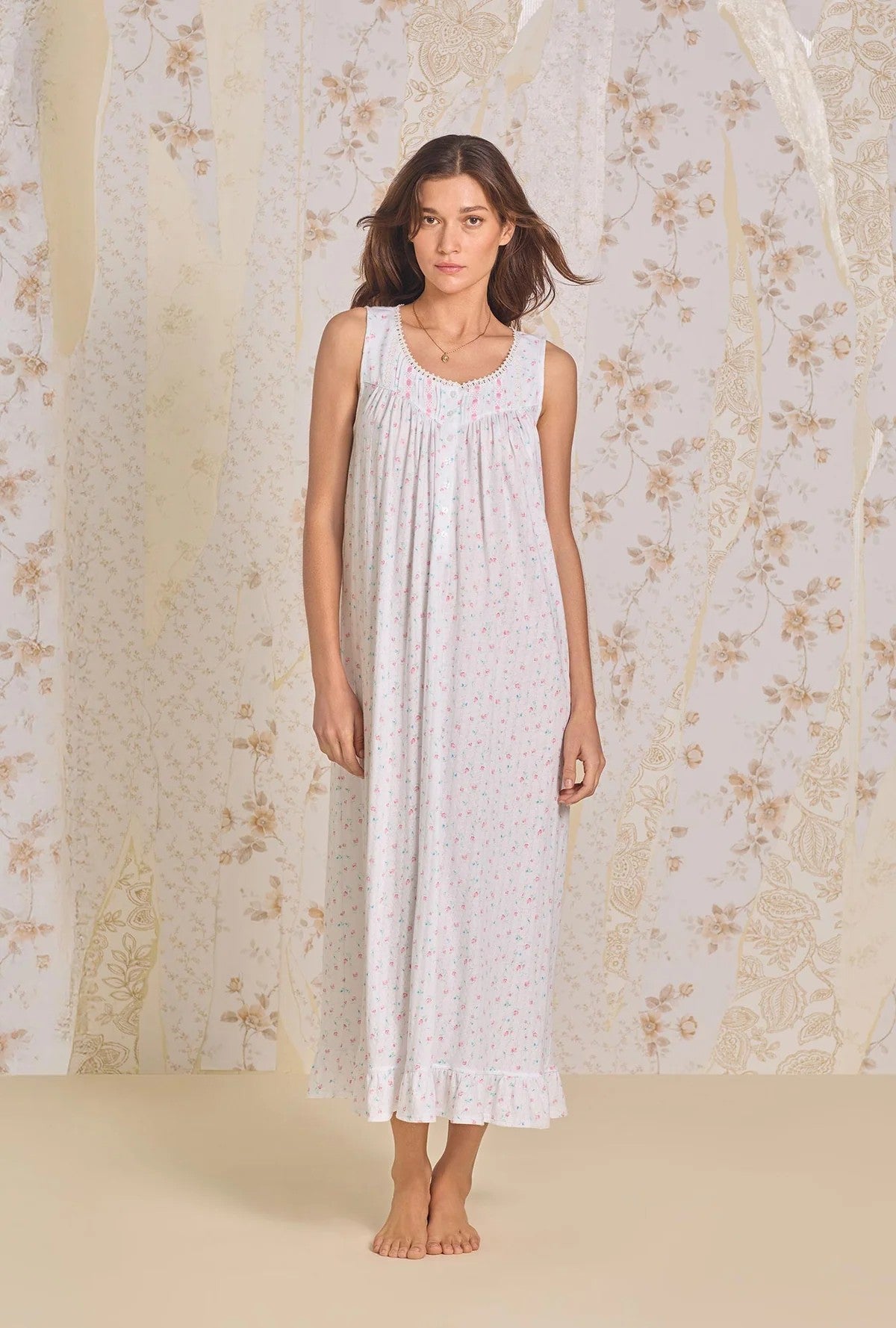 Angelic Rose Cotton Pointelle Ballet Nightgown - White - 1