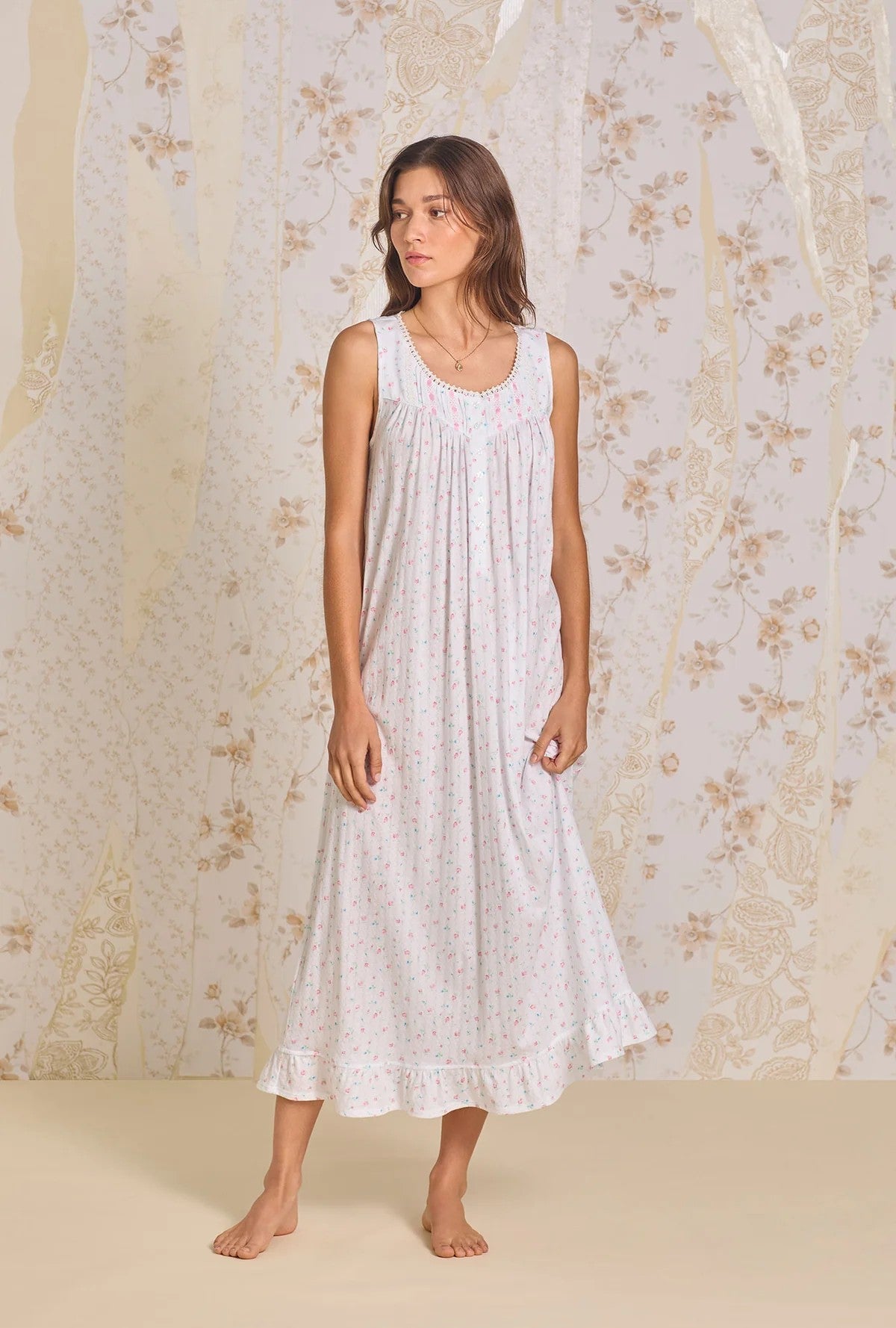 Angelic Rose Cotton Pointelle Ballet Nightgown - White - 2