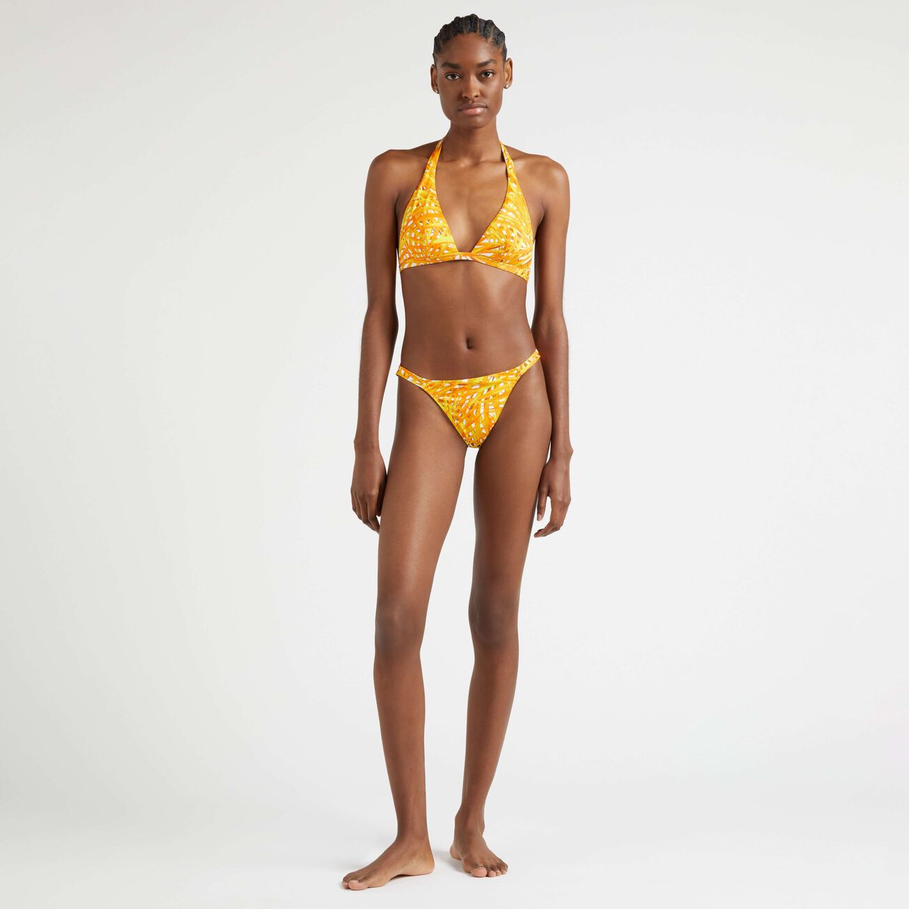 Women Halter Swim Palm Leaves - Orange - 1