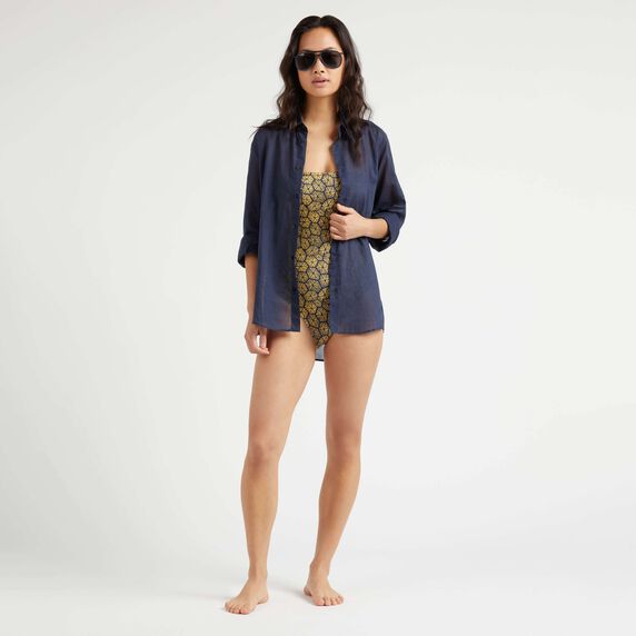 Women Bustier One-piece Swimsuit Carapaces - Navy - 3