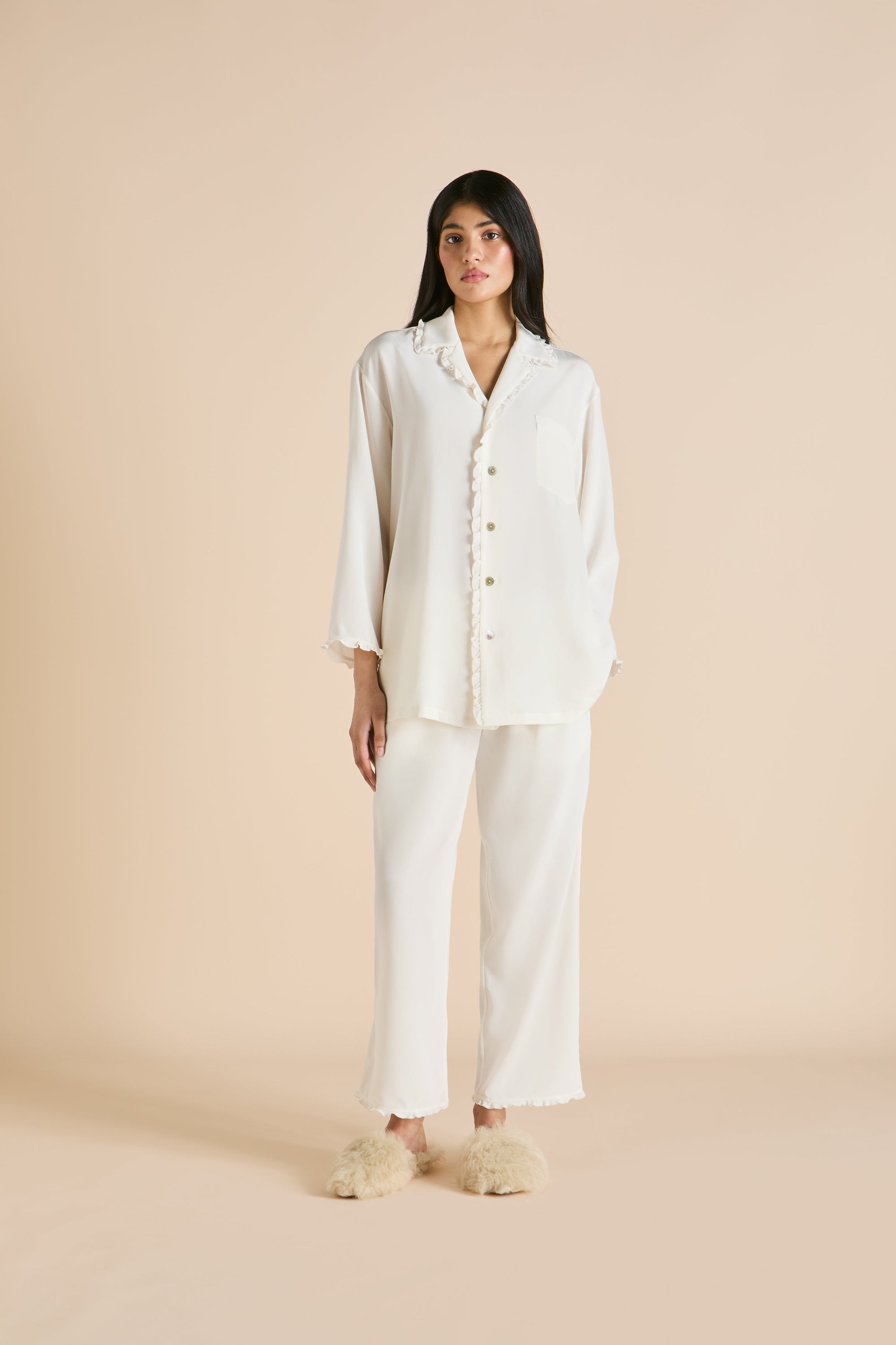 Fifi Ivory25 Ladies Woven Long Pyjama Set  - Ivory - 1