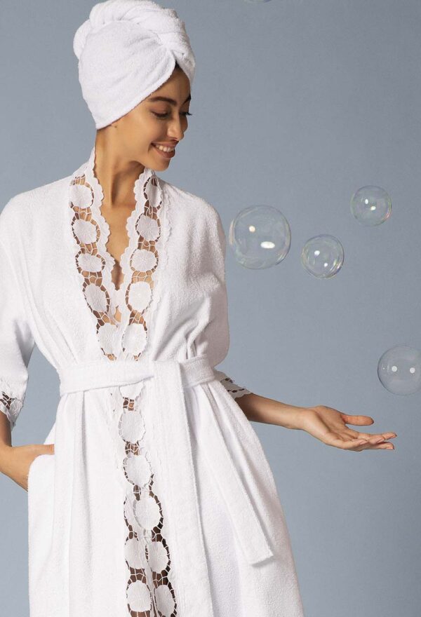 Perforated kimono bathrobe - White - 2