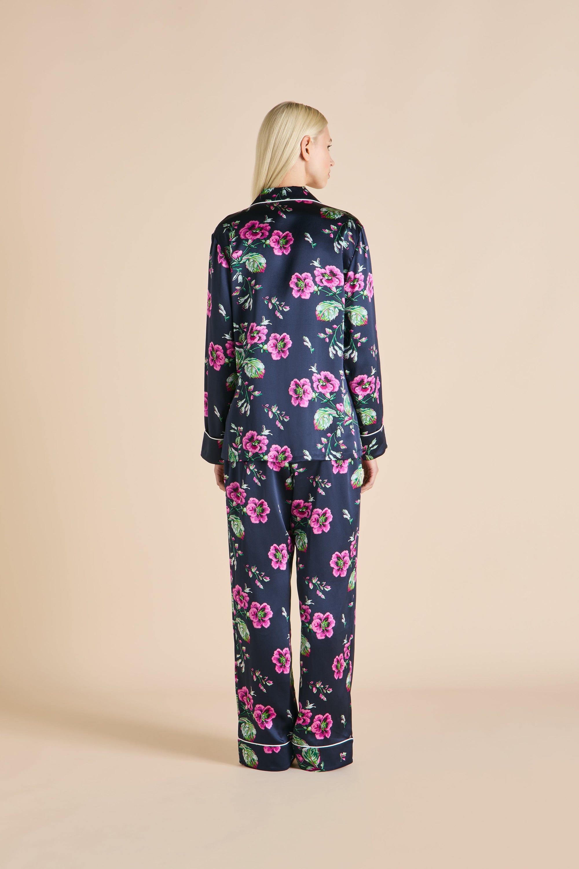Lila Madison Ladies Woven Long Pyjama Set  - Navy - 4
