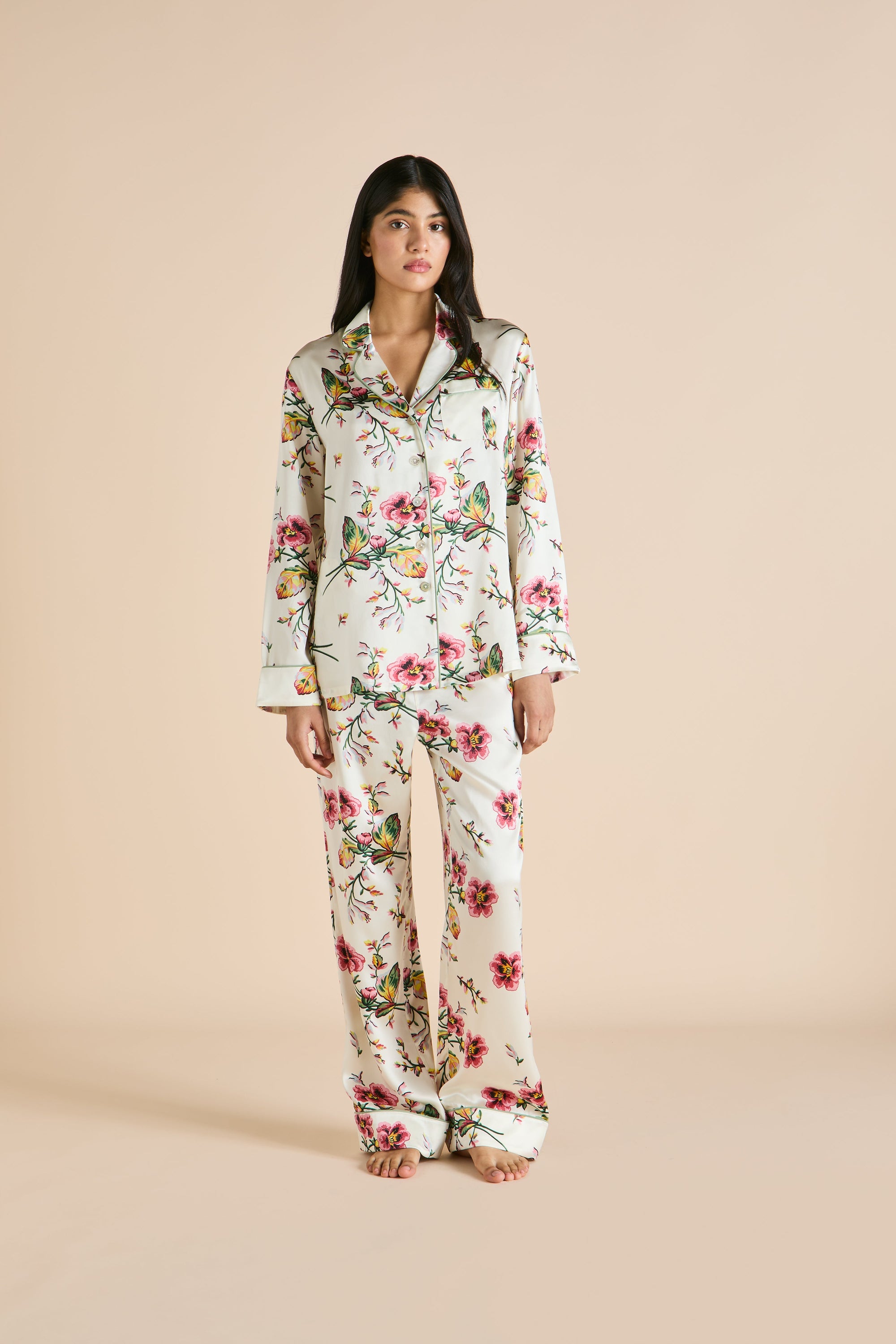 Lila Maugham Ladies Woven Long Pyjama Set  - Ivory - 1