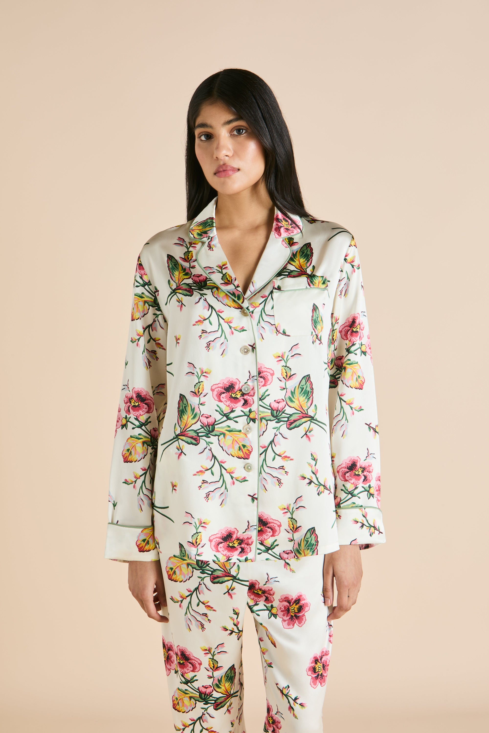 Lila Maugham Ladies Woven Long Pyjama Set  - Ivory - 2