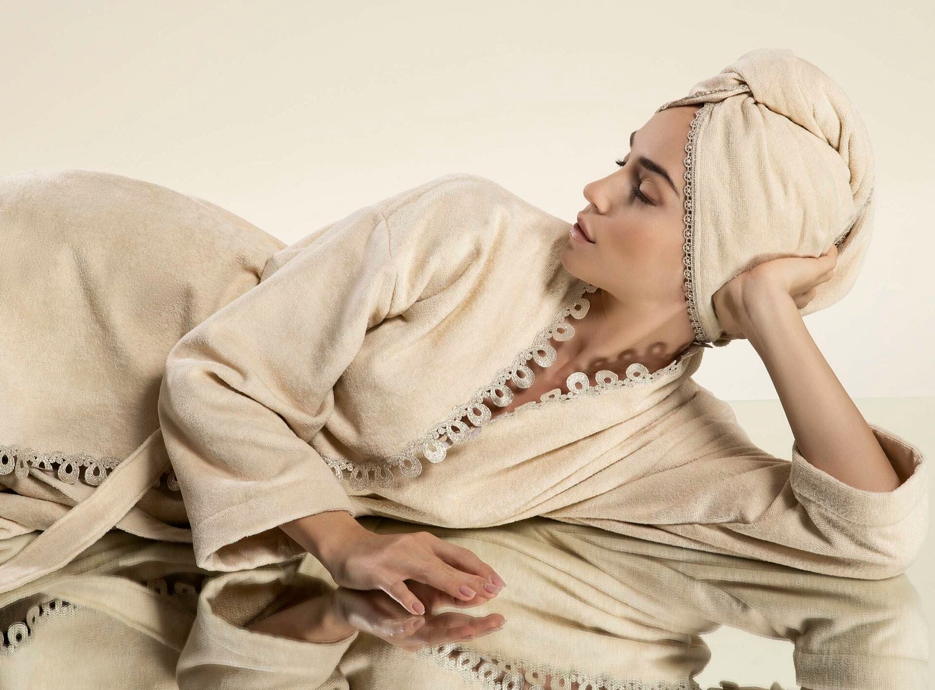 Macramé kimono bathrobe - Beige - 2