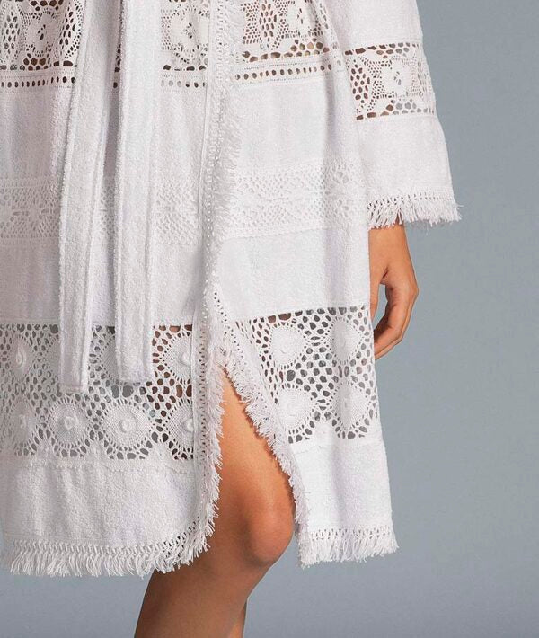 Multi-lace trench bathrobe - White - 2
