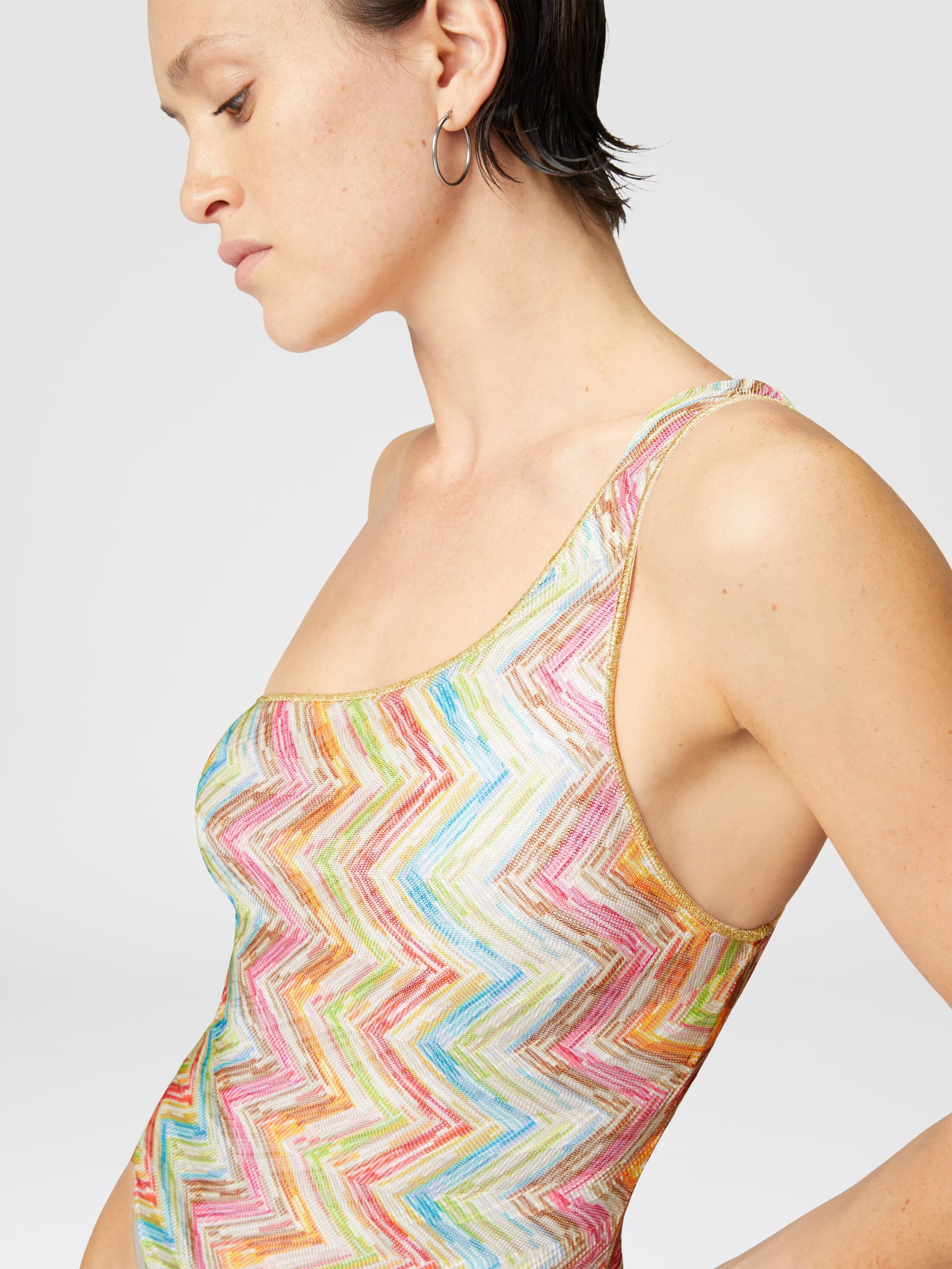 One-shoulder one-piece swimsuit in printed tulle - 3