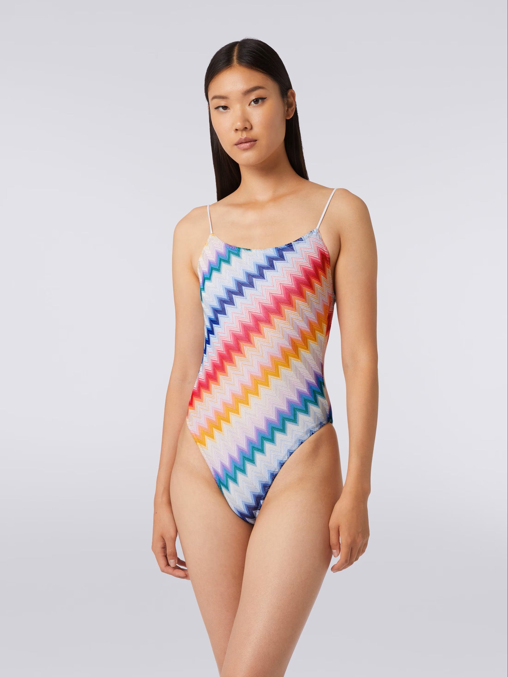 Zigzag one-piece swimming costume with lurex - Mix - 2
