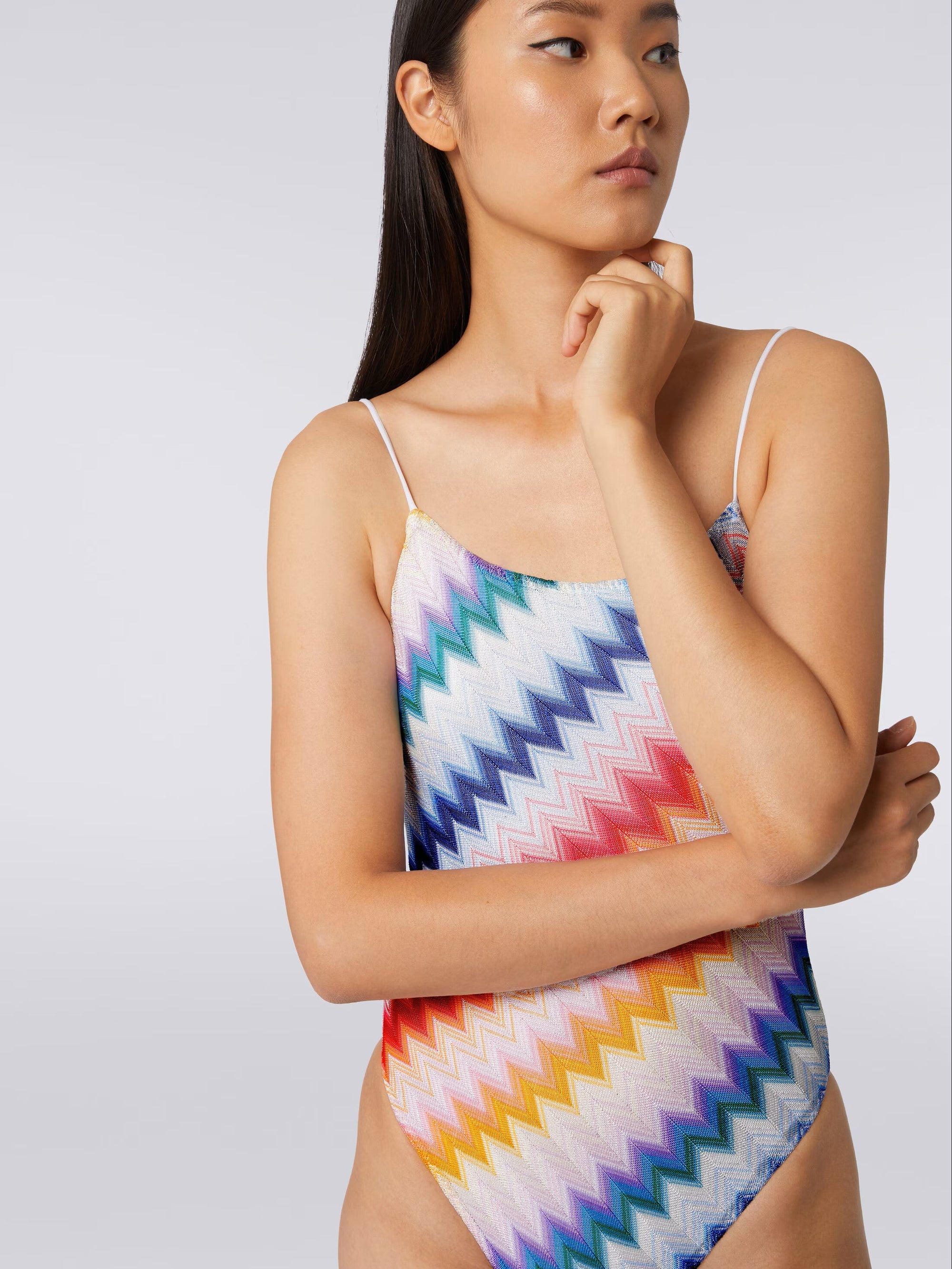 Zigzag one-piece swimming costume with lurex - 5