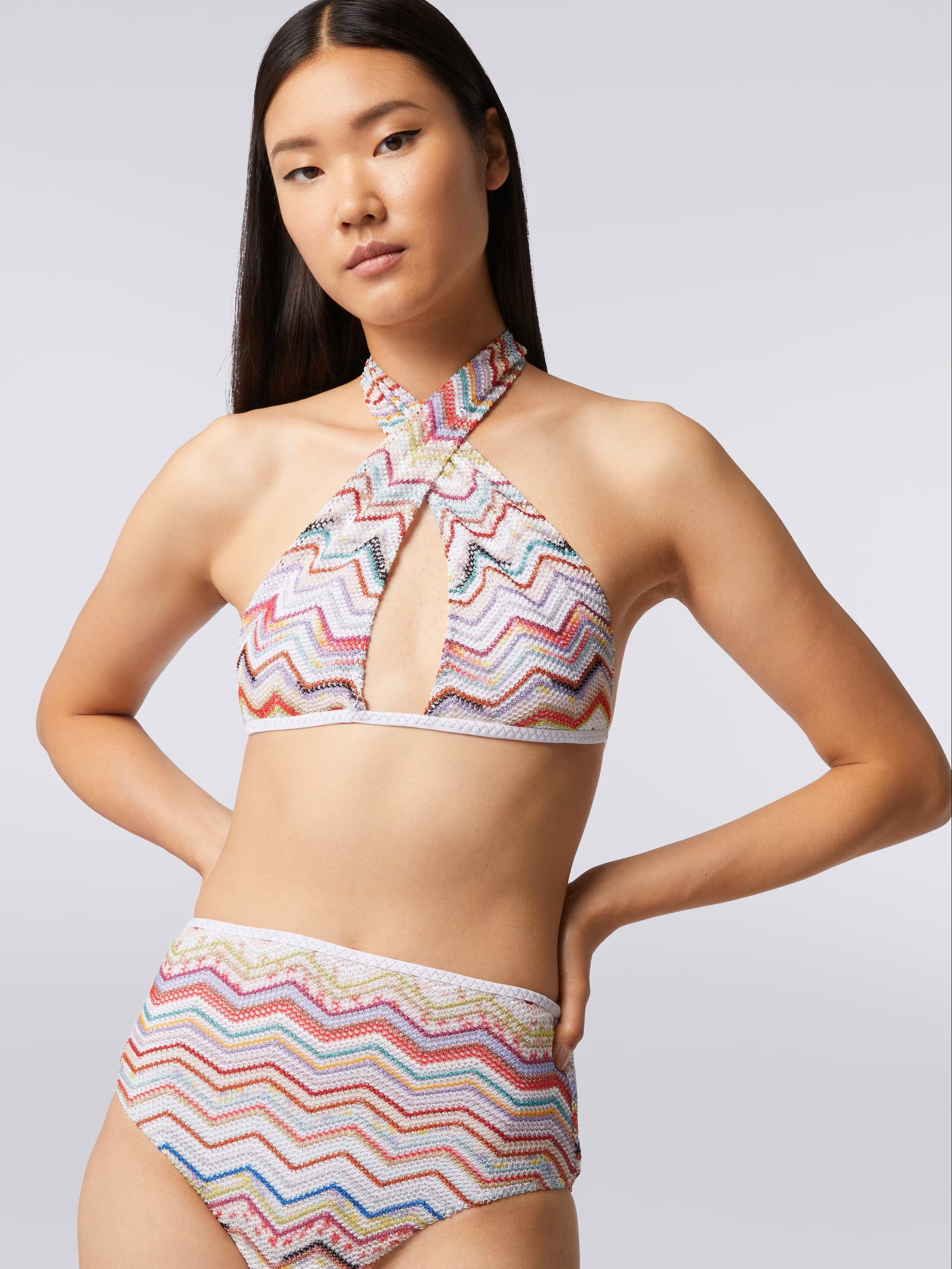 Bikini in crochet with lurex and high-waisted briefs - 5