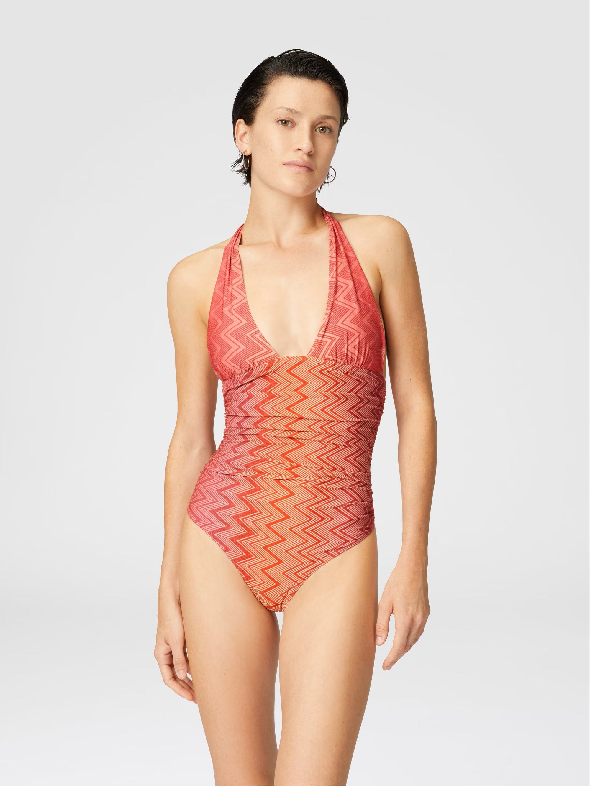 One-piece swimsuit in stretch nylon zig zag lamé - 1