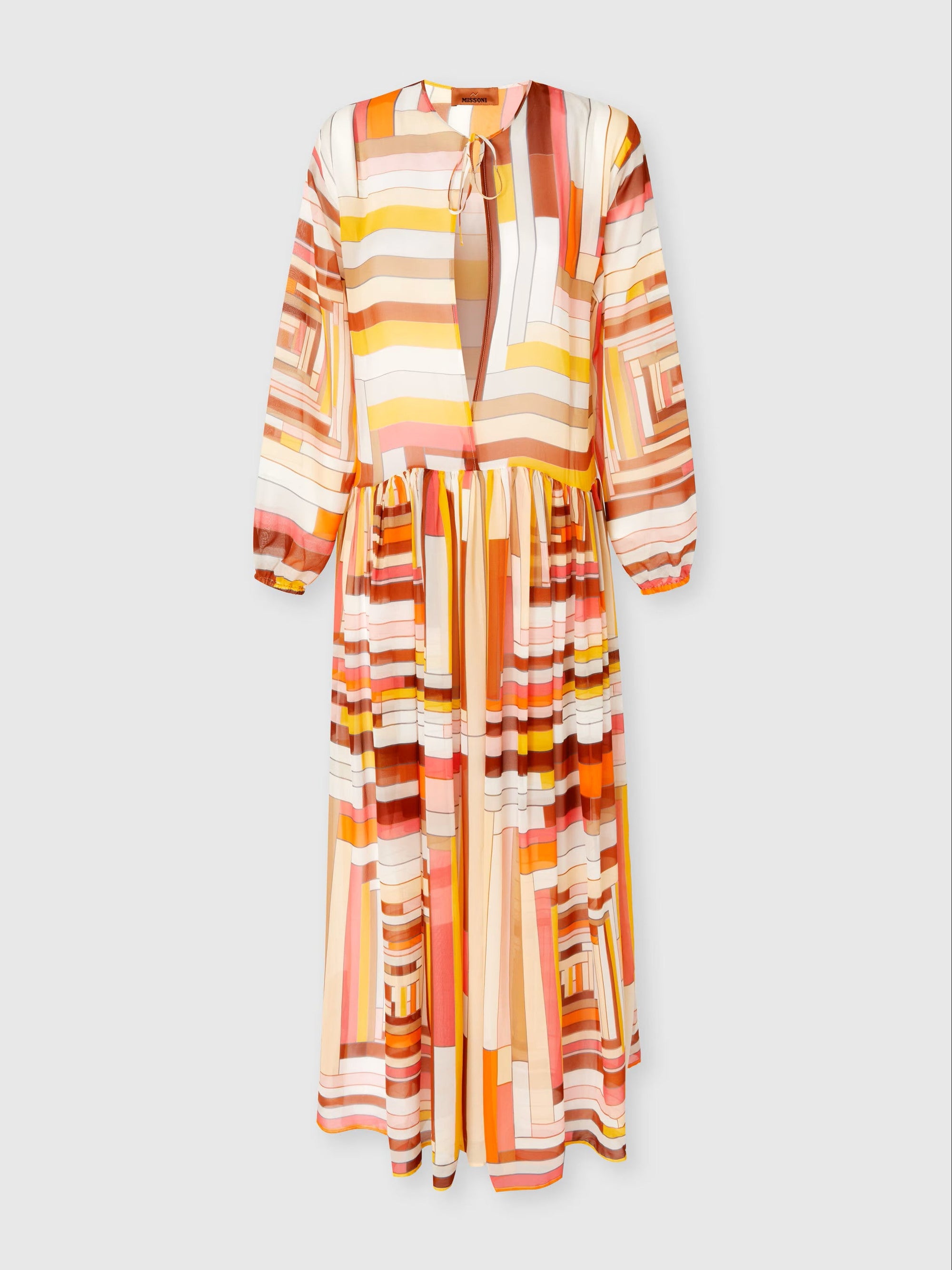 Long cover-up dress in printed silk with long sleeves - 4