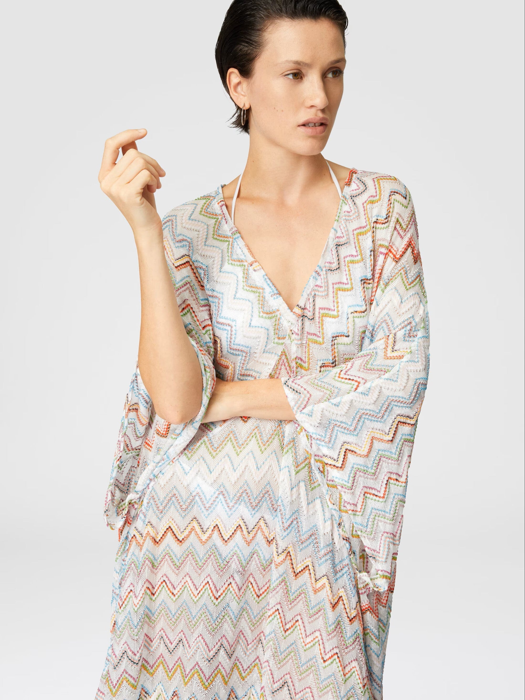 Long kaftan with 3D zig zag lamé and batwing sleeves - 2