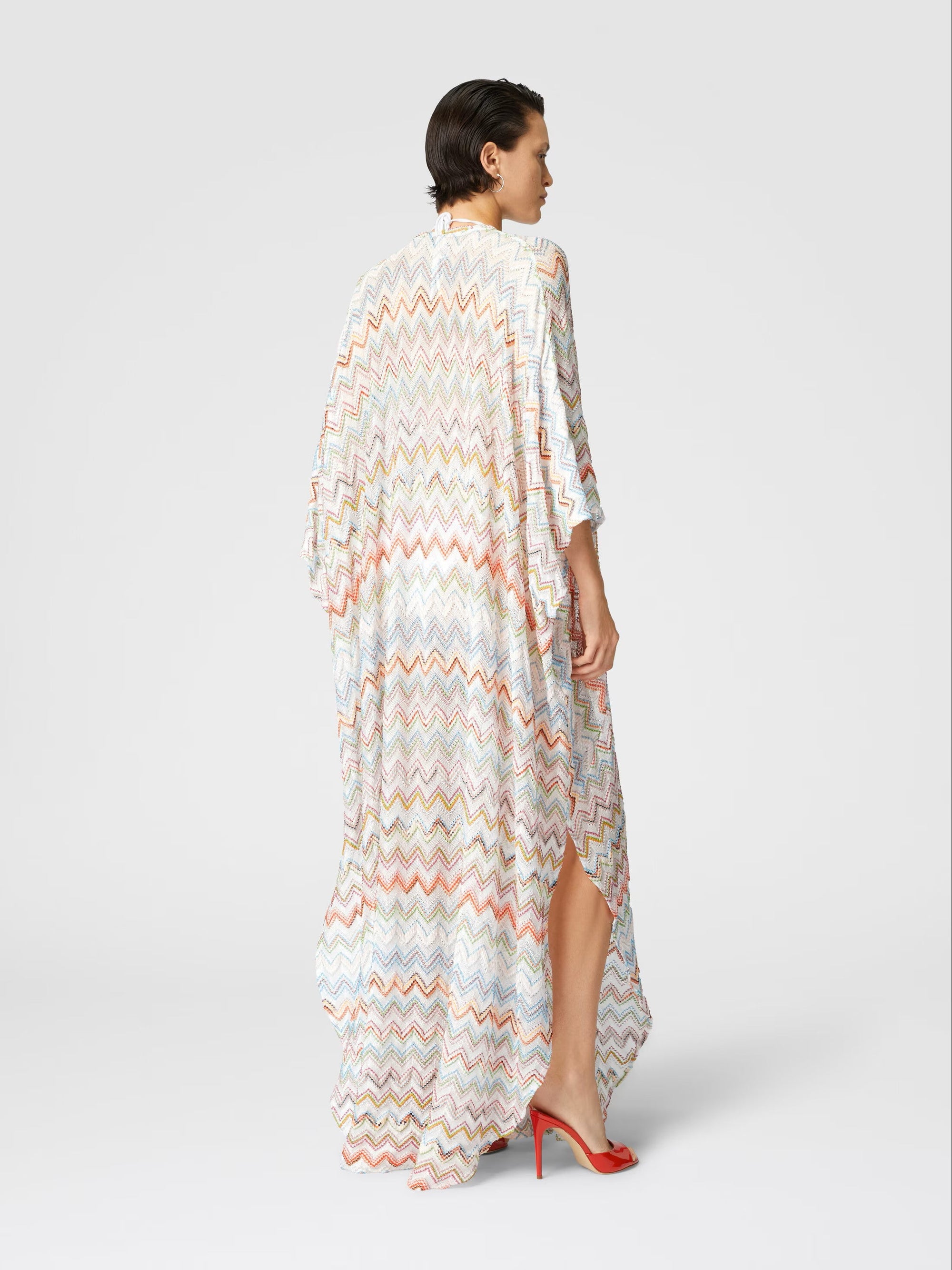 Long kaftan with 3D zig zag lamé and batwing sleeves - 3
