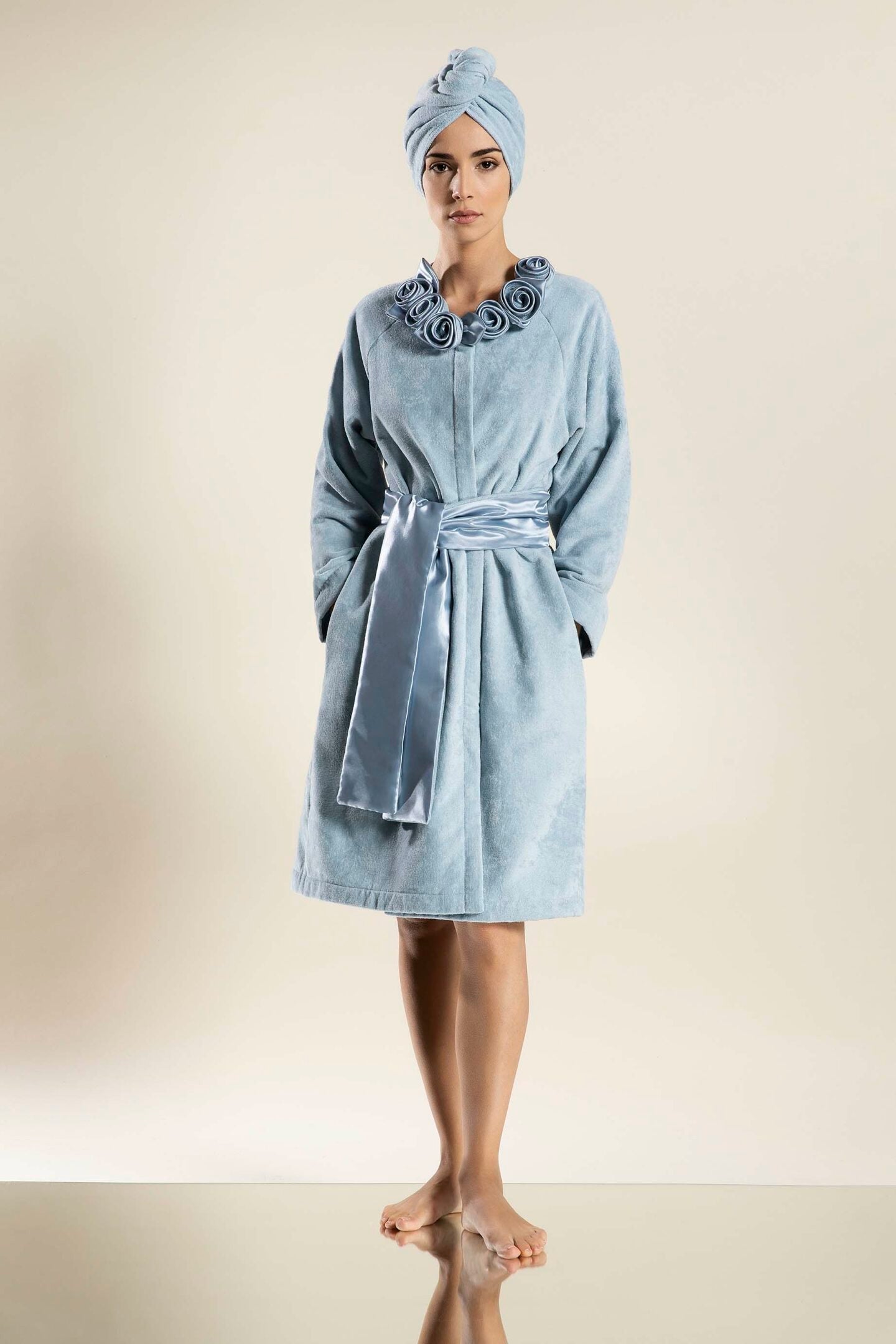 Roses bathrobe - Light Blue - 1