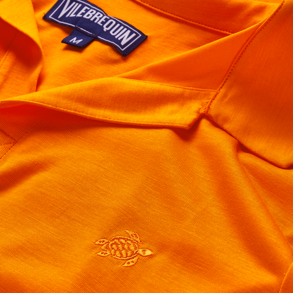 Men Tencel Polo Shirt Solid - Orange - 5
