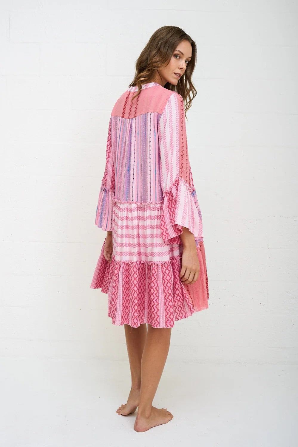 Patchwork Mini Boho Dress - Pink - 3