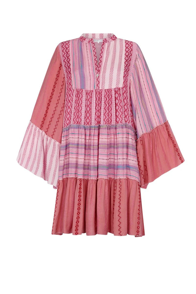 Patchwork Mini Boho Dress - Pink - 4