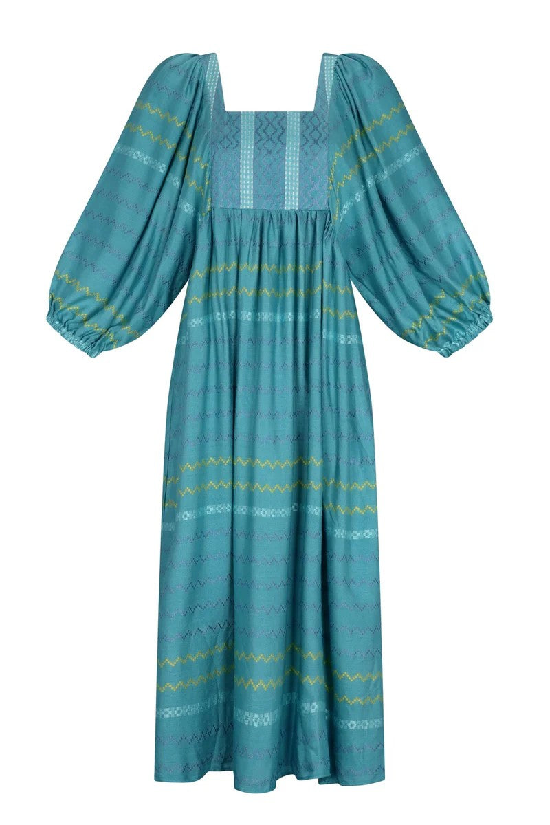 Patchwork Prairie Dress - Blue - Blue - 1
