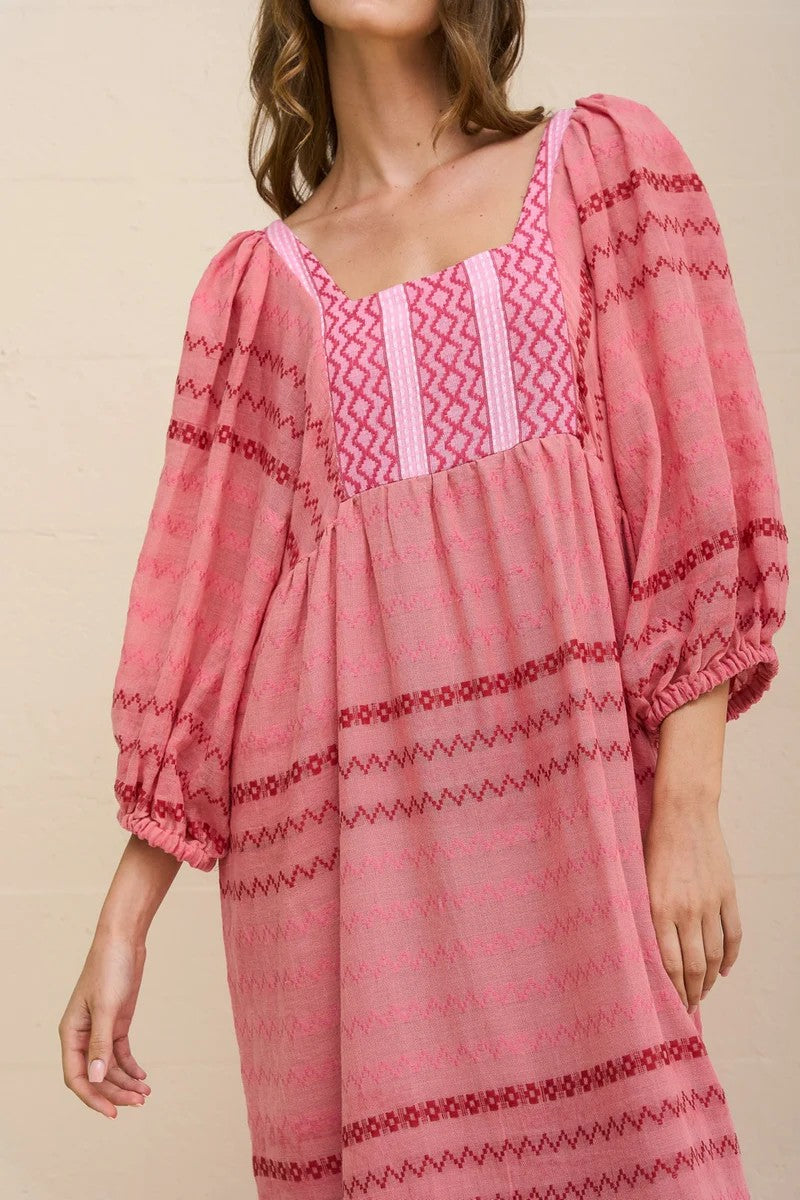 Patchwork Prairie Dress - Pink - 3