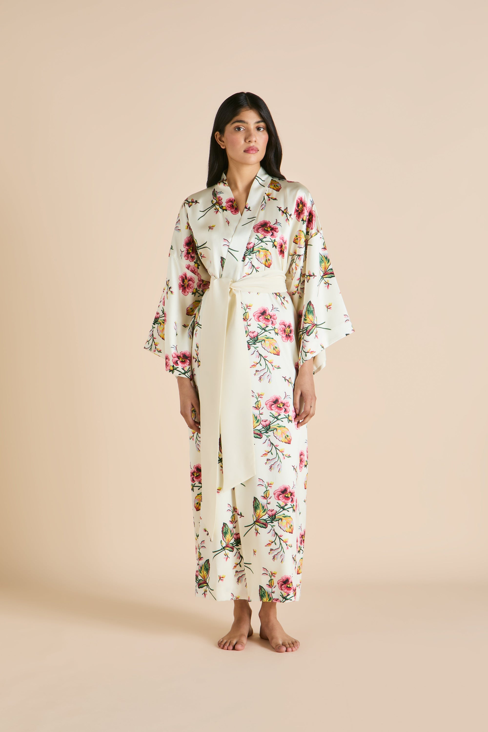 Queenie Maugham Ladies Woven Long Robe - Ivory - 1