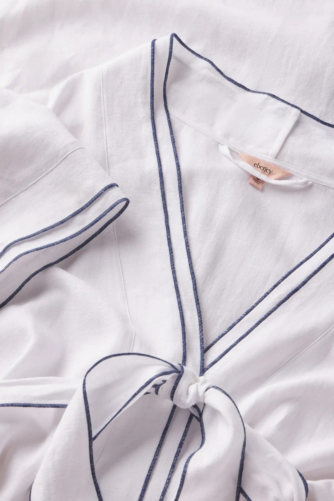 Linen Blend Long Sleeve Robe - White - 4
