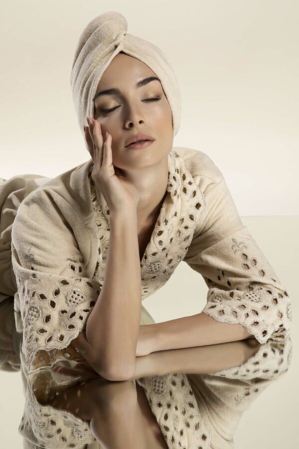Sangallo shawl bathrobe - Beige - 3