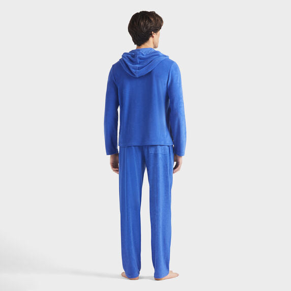 Men Terry Long-sleeves Hooded T-shirt - Blue - 2