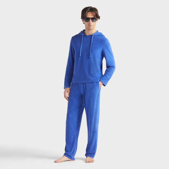 Men Terry Long-sleeves Hooded T-shirt - Blue - 3