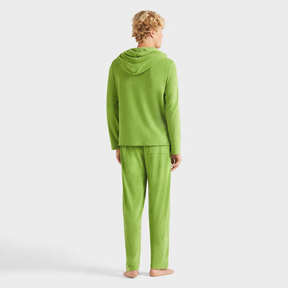 Men Terry Long-sleeves Hooded T-shirt - Green - 2