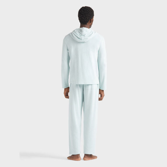 Men Terry Long-sleeves Hooded T-shirt - Light Blue - 2