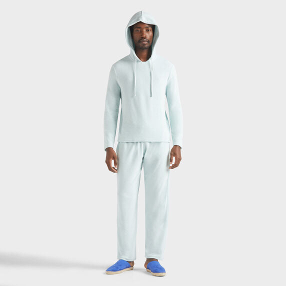 Men Terry Long-sleeves Hooded T-shirt - Light Blue - 3