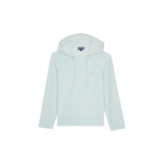 Men Terry Long-sleeves Hooded T-shirt - Light Blue - 4