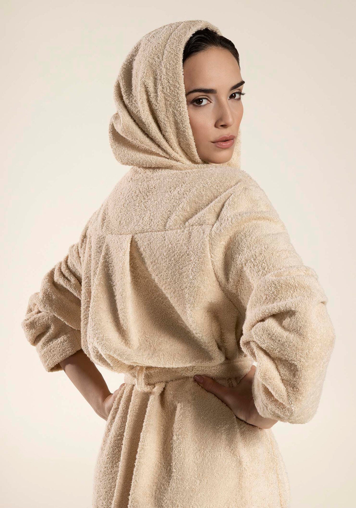 Hooded bathrobe - Beige - 1