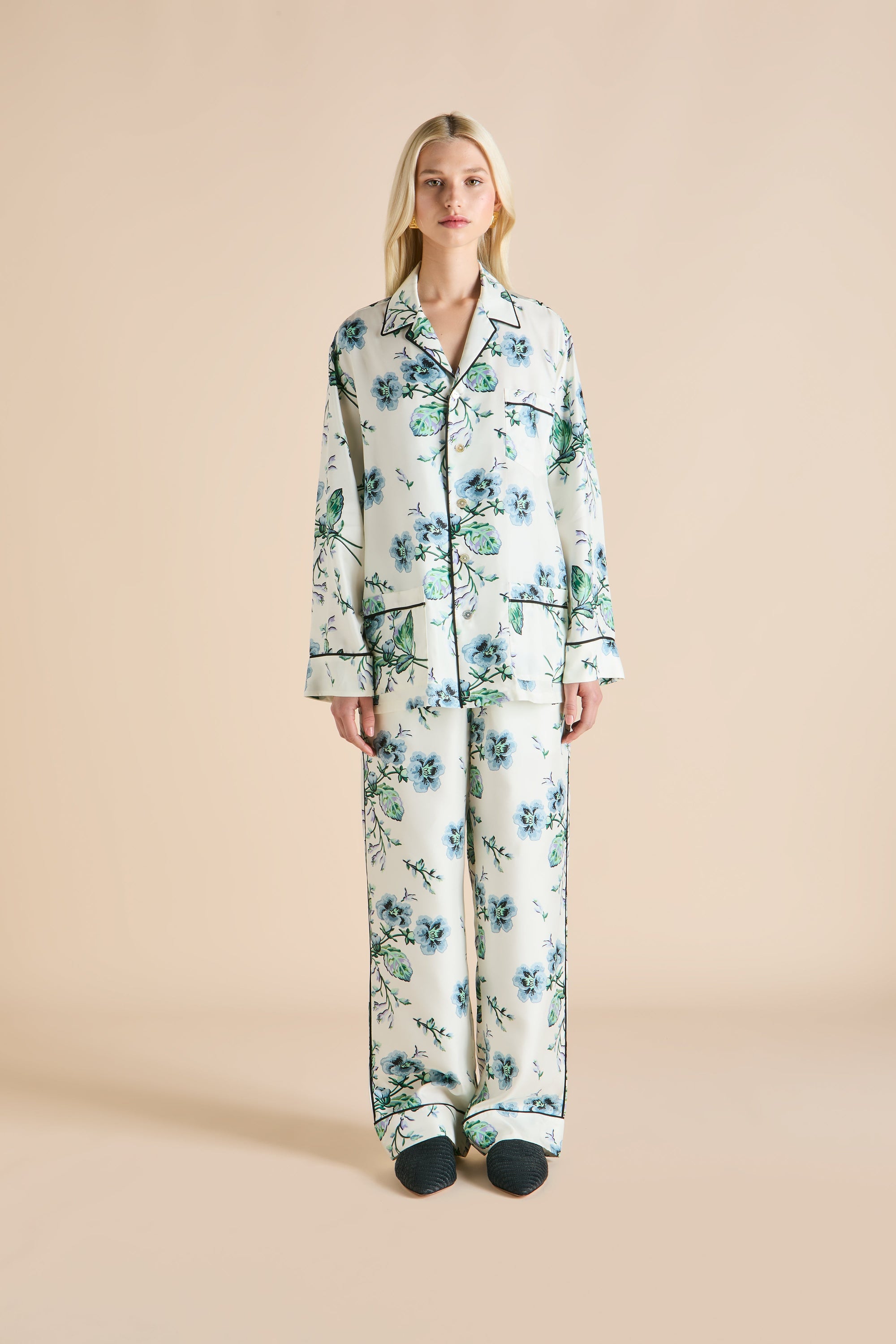 Yves Caldwell Ladies Woven Long Pyjama Set  - Ivory - 1