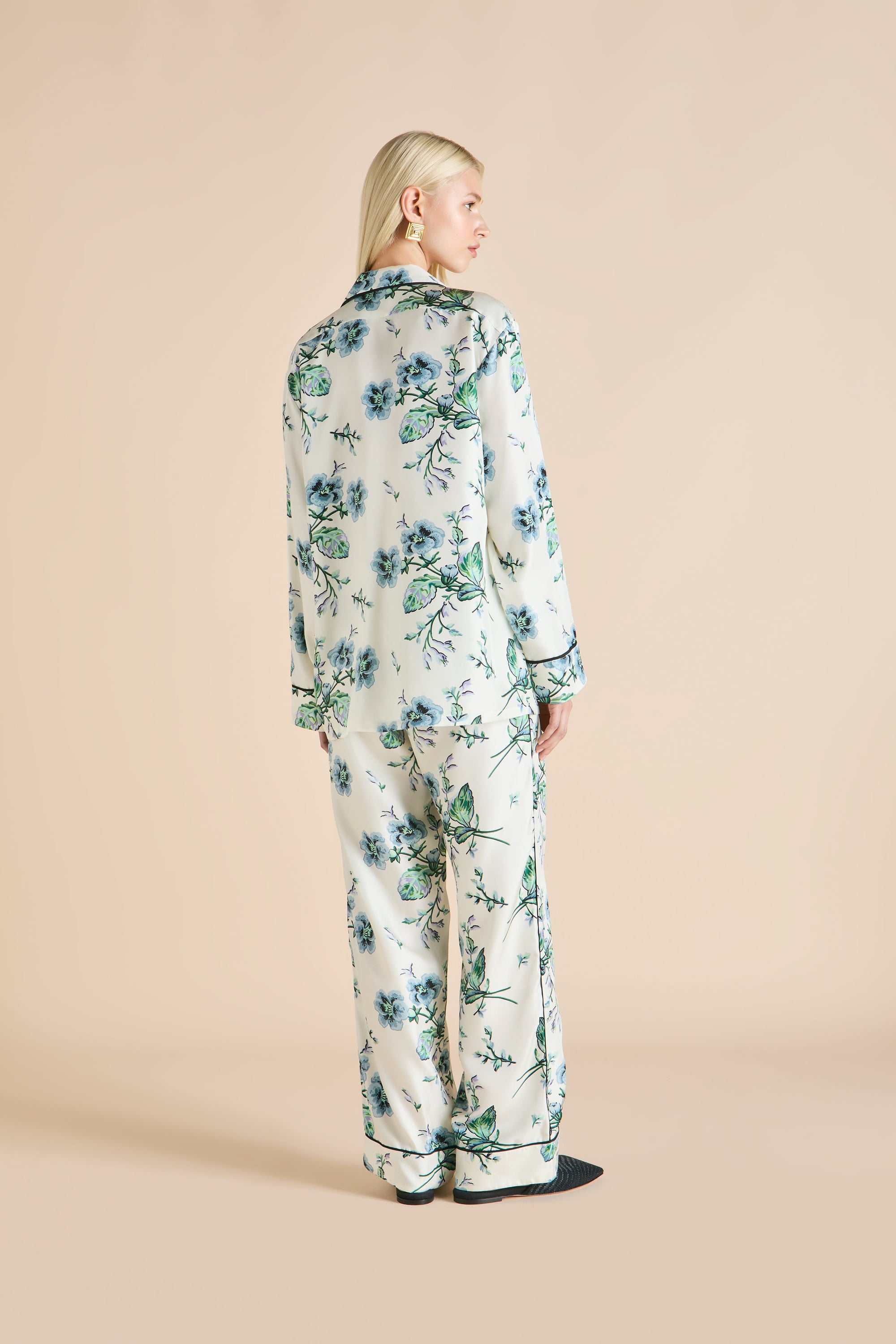Yves Caldwell Ladies Woven Long Pyjama Set  - Ivory - 4