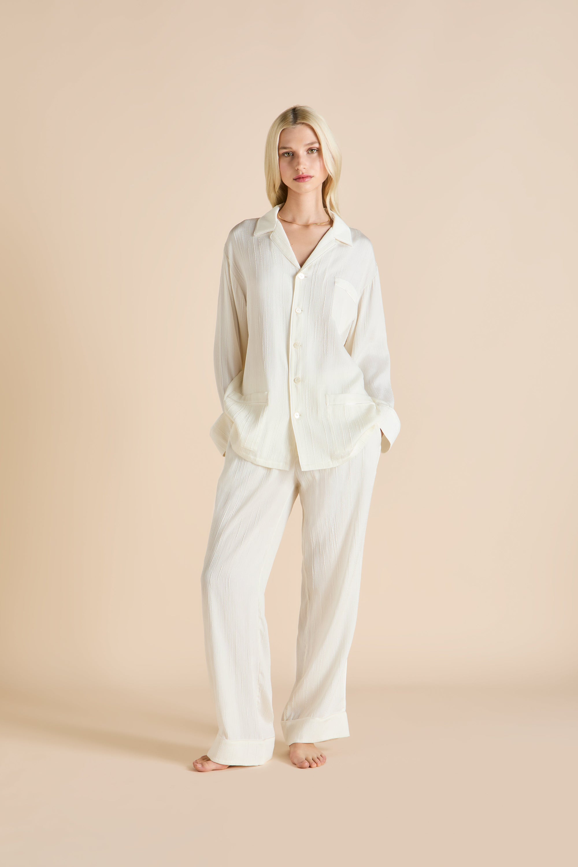 Yves Tabitha Ladies Woven Long Pyjama Set  - Ivory - 1