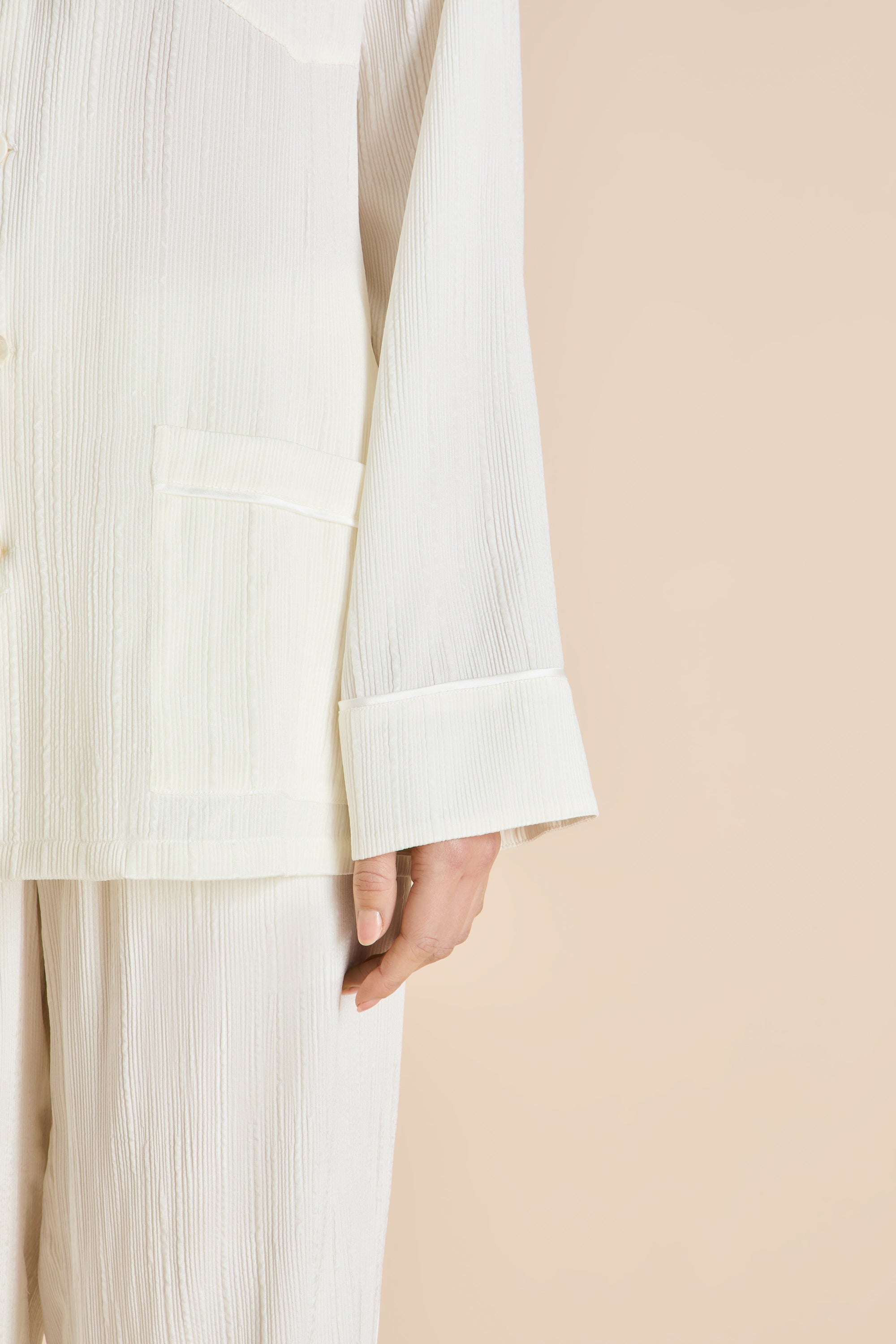 Yves Tabitha Ladies Woven Long Pyjama Set  - Ivory - 3